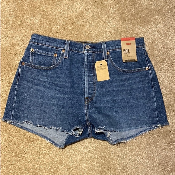 Levi’s 501 Button Fly Denim High Rise Shorts Blue Sz 31 - Picture 1 of 9